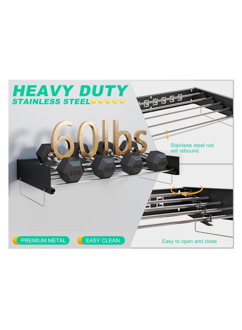 دراي رف تجفيف الغسيل القابل للطي من الفولاذ المقاوم للصدأ مع دبابيس جانبية لغرفة الغسيل الداخلية والمنطقة الخارجية (أسود ، 31.50 بوصة) - Image 4