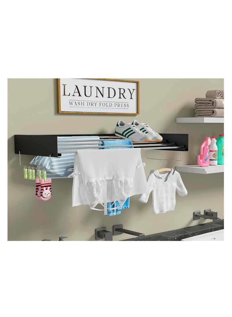 دراي رف تجفيف الغسيل القابل للطي من الفولاذ المقاوم للصدأ مع دبابيس جانبية لغرفة الغسيل الداخلية والمنطقة الخارجية (أسود ، 31.50 بوصة) - Image 5