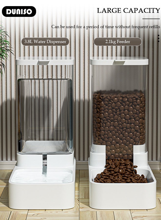 DUNISO مغذي حيوانات أليفة تلقائي، مغذي طعام للقطط والكلاب بوزن 2.1 كجم وموزع مياه بسعة 3.8 لتر سهل التنظيف لمغذي وموزع مياه للكلاب والقطط الكبيرة والصغيرة والجرو والهريرة - Image 3