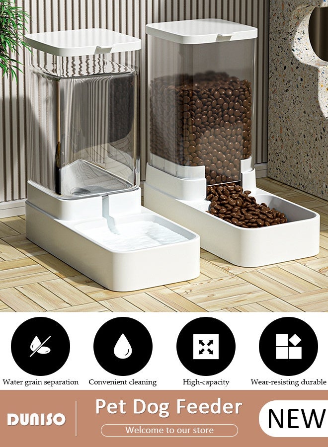 DUNISO مغذي حيوانات أليفة تلقائي، مغذي طعام للقطط والكلاب بوزن 2.1 كجم وموزع مياه بسعة 3.8 لتر سهل التنظيف لمغذي وموزع مياه للكلاب والقطط الكبيرة والصغيرة والجرو والهريرة - Image 1
