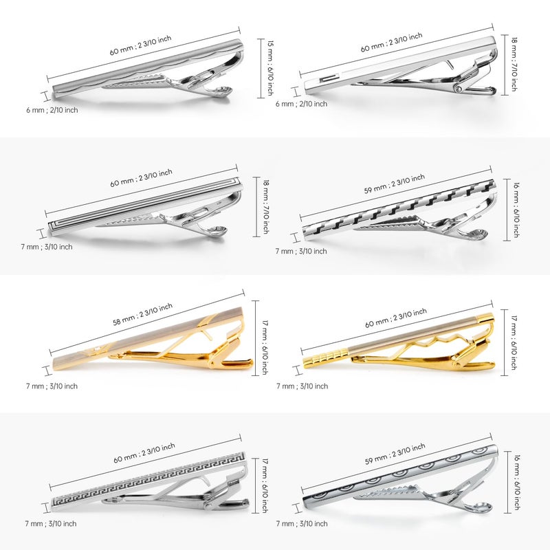 wynameleri Classic Tie Pins Tie Clips Set of 8 for Men in Gift Box - Image 2