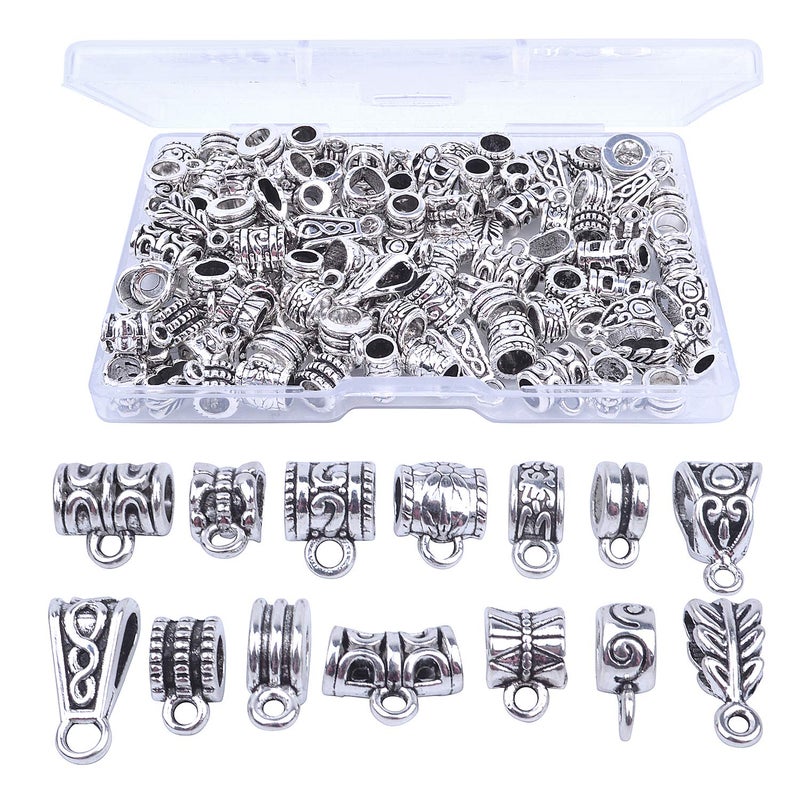 Jdesun 100g Bails Beads14 Styles Tibetan Silver Bail Tube Beads Spacer Beads Bead Hanger for Jewelry Making Bracelet Necklace 120126 Pieces