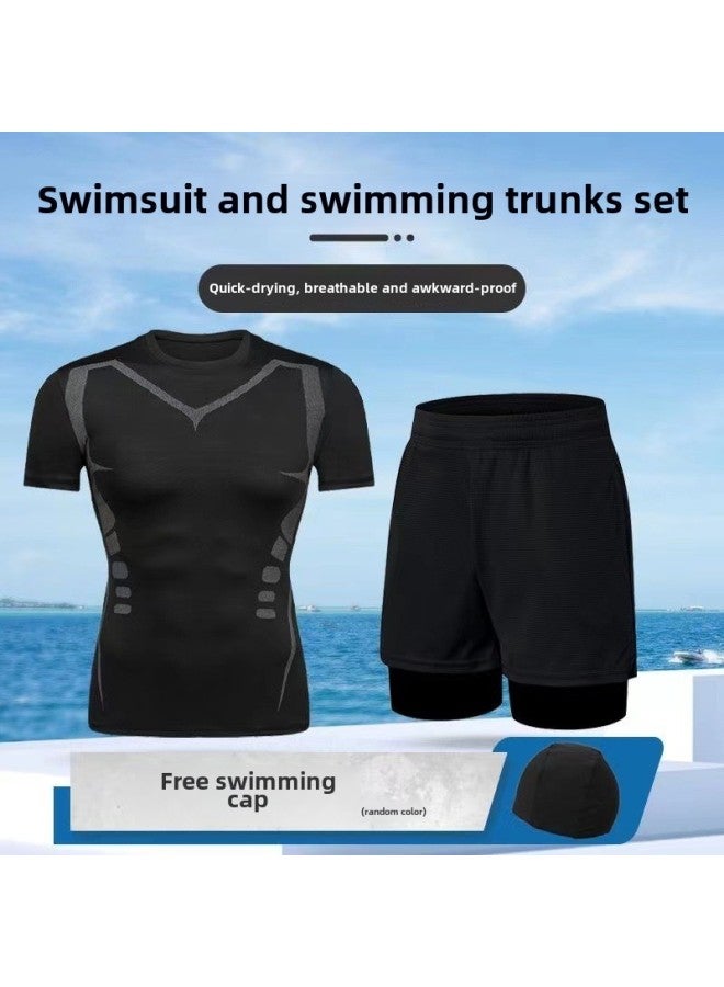 Generic Swimwear Men's Anti-embarrassment Shorts Swimming Trunks Equipment Sunscreen Full Body Hot Spring Swimwear Men's Suit Summer-Color:Sci-fi Short-sleeved + Double-layered Swimming Trunks -Size:L  - Image 3