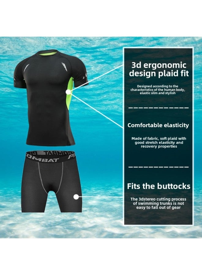 Generic Swimwear Men's Anti-embarrassment Shorts Swimming Trunks Equipment Sunscreen Full Body Hot Spring Swimwear Men's Suit Summer-Color:Sci-fi Short-sleeved + Double-layered Swimming Trunks -Size:L  - Image 5