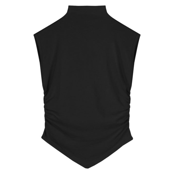 (40 Modal 260g rayon) semi-high collar short sleeve T-shirt new irregular pleated slim short coat White - Image 2