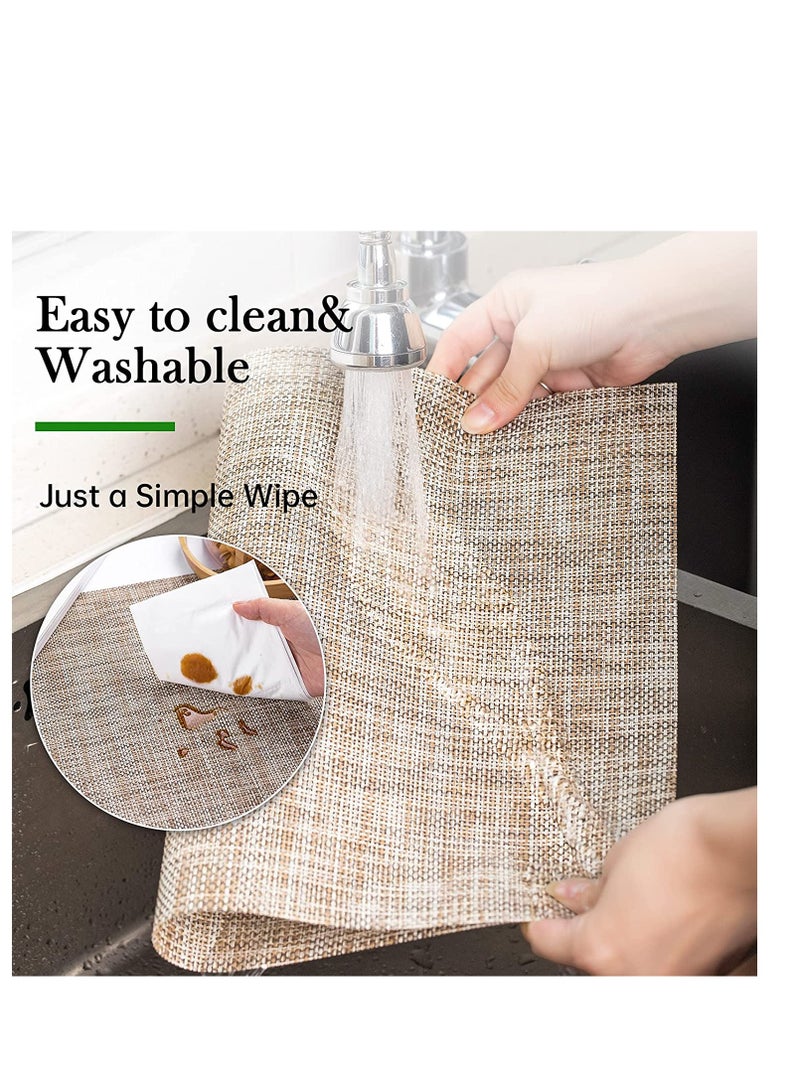 Placemats Set of 4 Heat Resistant Stain Resistant Anti-Water Non-Slip Placemats for Dining Table, Washable Durable PVC Place Mats Weave Vinyl Table Mats (Beige)  - Image 4