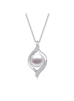 Yami White Pearl Necklace For Women, Infinity Sterling Silver Pendant Necklace, Handpicked 11-12Mm Freshwater Cultured Pearls, 18+2Inch Chain Single Pearl Jewelry Gifts For Mother Wife  - Image 1
