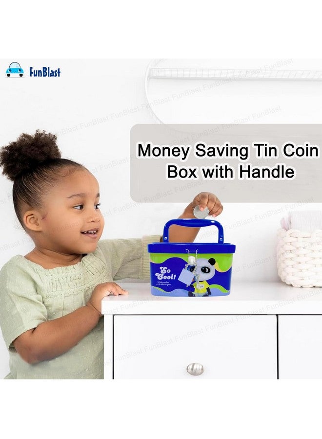 فنبلاست حصالة نقود معدنية من فن بلاست، مزودة بمقبض وقفل ومفتاح، حصالة نقود للأطفال، حصالة نقود للأطفال، هدايا أعياد الميلاد للأولاد والبنات، حصالة نقود معدنية، صندوق نقود للأطفال (C-متعدد الألوان) - Image 4