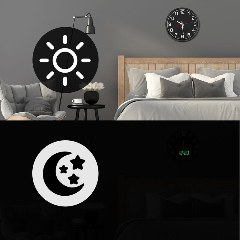 Timegyro 12 Inch Analog Wall Clock Silent NonTicking Quartz Large Wall Clocks with Night LED Time DiplayBattery Operated Decorative Wall Clock for Office Kitchen Living Room - Image 2