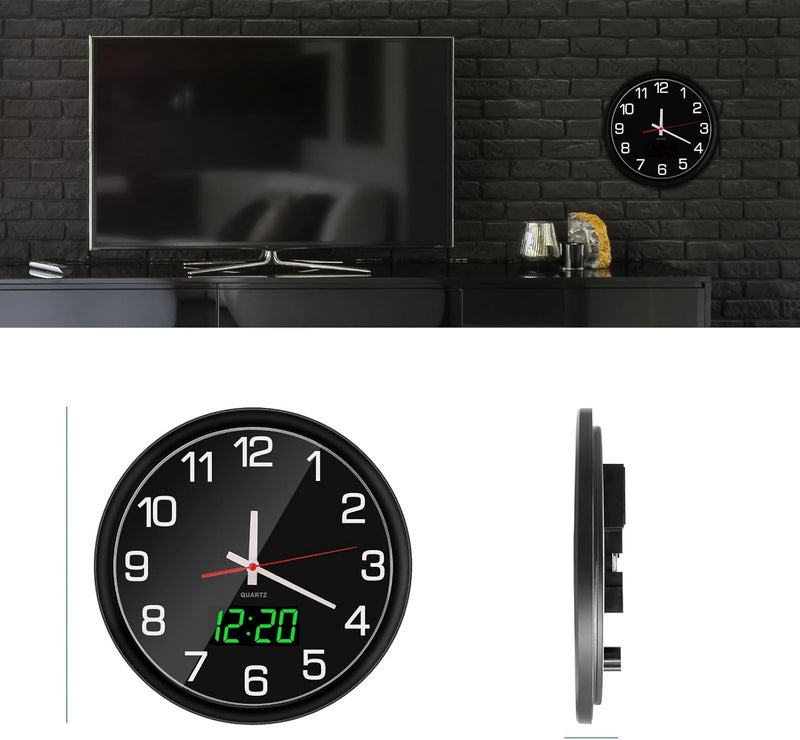 Timegyro 12 Inch Analog Wall Clock Silent NonTicking Quartz Large Wall Clocks with Night LED Time DiplayBattery Operated Decorative Wall Clock for Office Kitchen Living Room - Image 4