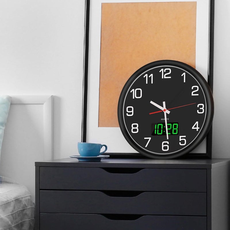 Timegyro 12 Inch Analog Wall Clock Silent NonTicking Quartz Large Wall Clocks with Night LED Time DiplayBattery Operated Decorative Wall Clock for Office Kitchen Living Room - Image 5