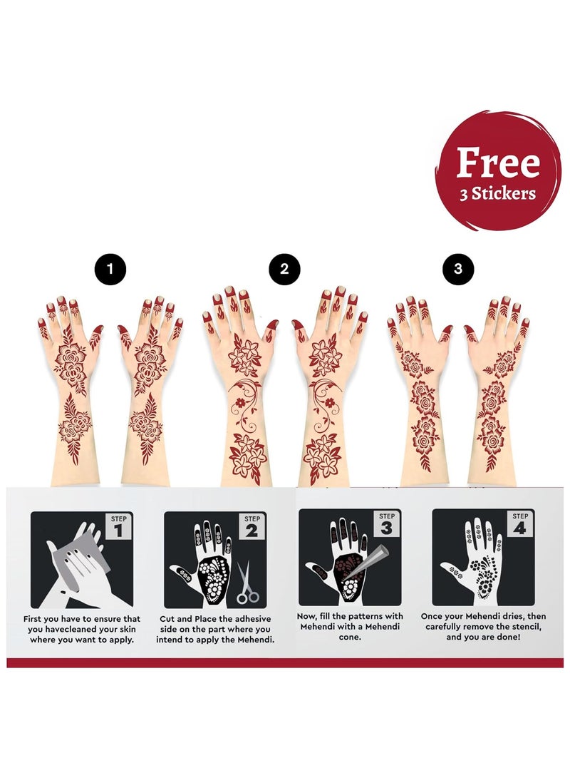 Amina Instant Henna Paste Mehendi Tube Cone | With Free Set of 3 Full Hand Stickers/Stencils | Without Chemicals | Long Lasting | Pack of 12 Pieces x 35 Gms Each | Ruby Red Color - Image 2
