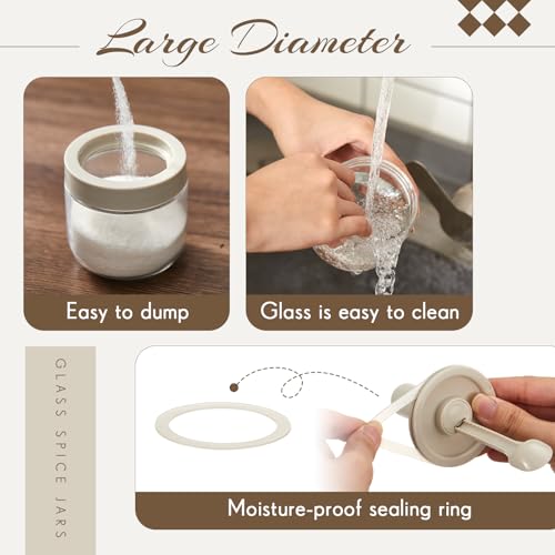 Mysora 6 Piece Glass Salt Container | Storage | Pepper, Table Salts, Sugar, Gourmet Salts, Spice |chili Herbs |12 oz |glass Salt Container with Lid and Retractable Spoon - Image 4