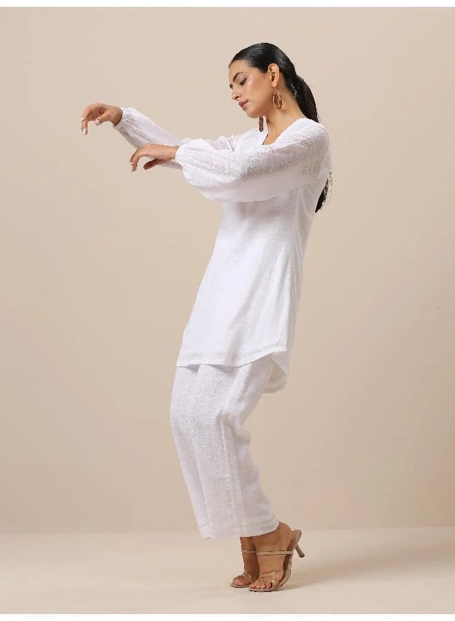 trueBrowns Gauze White Short Co-Ord Set