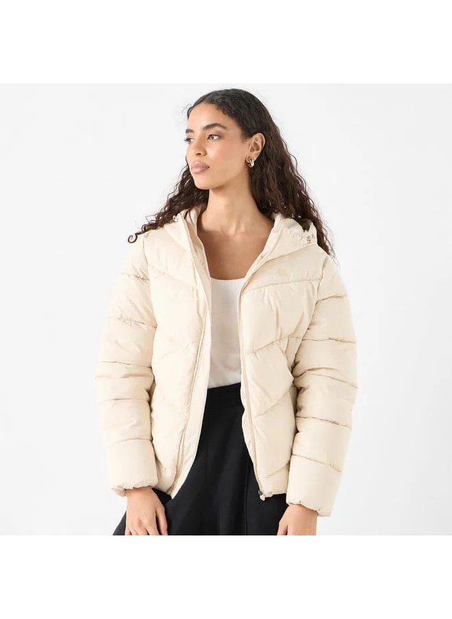 Kappa Kappa Solid Padded Jacket with Hood and Zip Closure