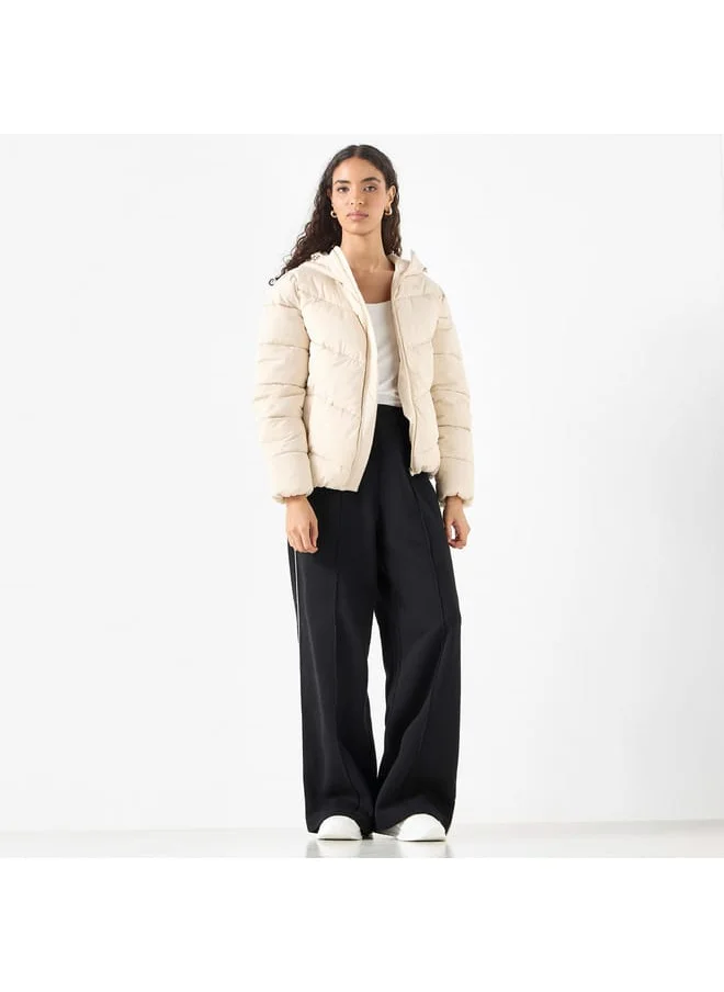 Kappa Kappa Solid Padded Jacket with Hood and Zip Closure