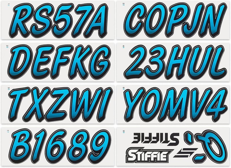 Stiffie Whipline Sky Blue/Black 3" Boat & PWC Registration Decals • Numbers Letters Stickers - Image 3