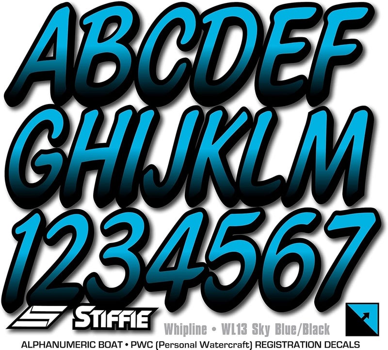 Stiffie Whipline Sky Blue/Black 3" Boat & PWC Registration Decals • Numbers Letters Stickers - Image 5