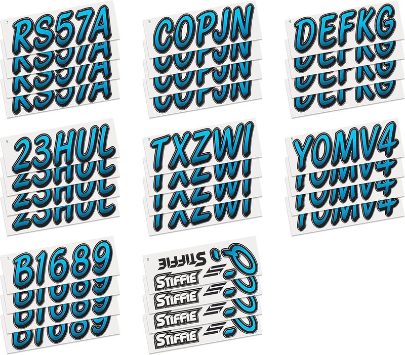 Stiffie Whipline Sky Blue/Black 3" Boat & PWC Registration Decals • Numbers Letters Stickers - Image 4