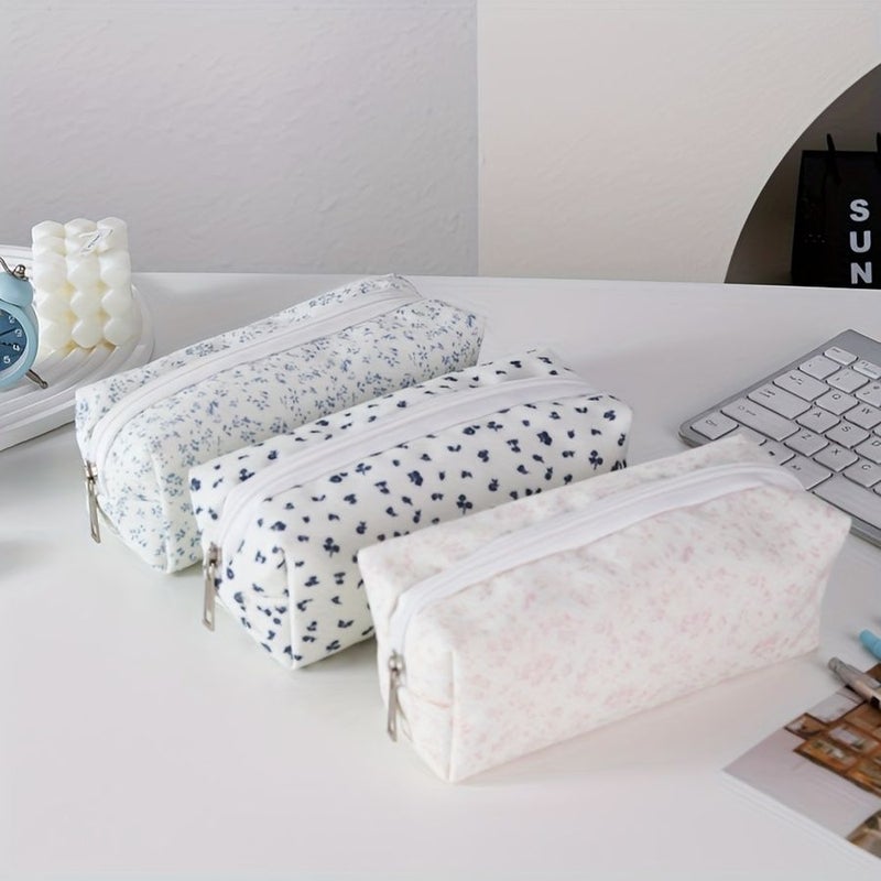 Pink Floral Pencil Case for Office College Cute Supply Storage Bag with Holder - Image 4