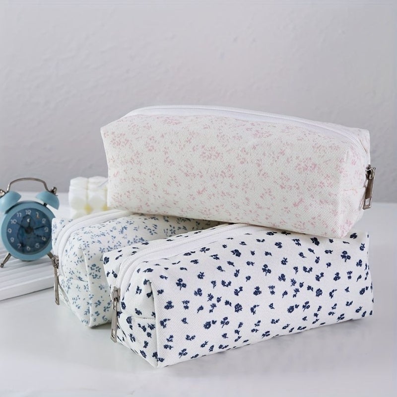 Pink Floral Pencil Case for Office College Cute Supply Storage Bag with Holder - Image 1