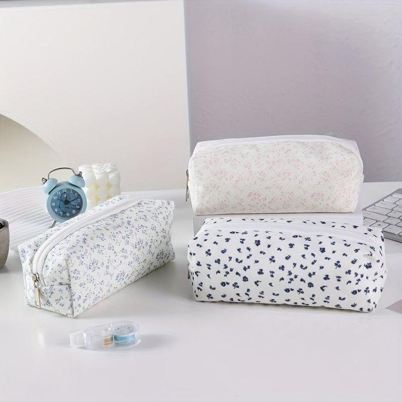 Pink Floral Pencil Case for Office College Cute Supply Storage Bag with Holder - Image 2