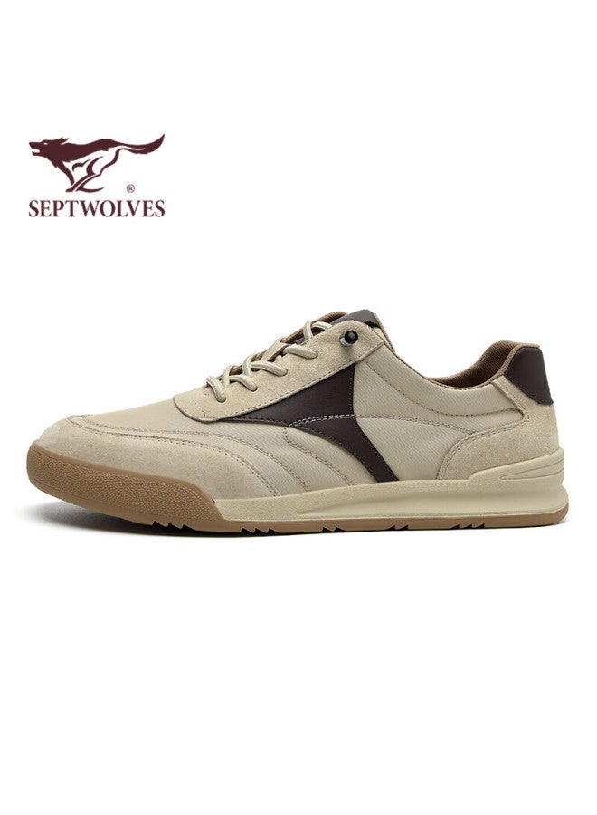 Septwolves Men's Versatile Sneakers, Casual Shoes, Men's Leather Shoes W1343430084, Sand Color, Size 39 - Image 3