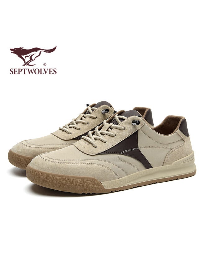 Septwolves Men's Versatile Sneakers, Casual Shoes, Men's Leather Shoes W1343430084, Sand Color, Size 39 - Image 1