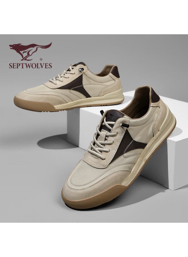 Septwolves Men's Versatile Sneakers, Casual Shoes, Men's Leather Shoes W1343430084, Sand Color, Size 39 - Image 5