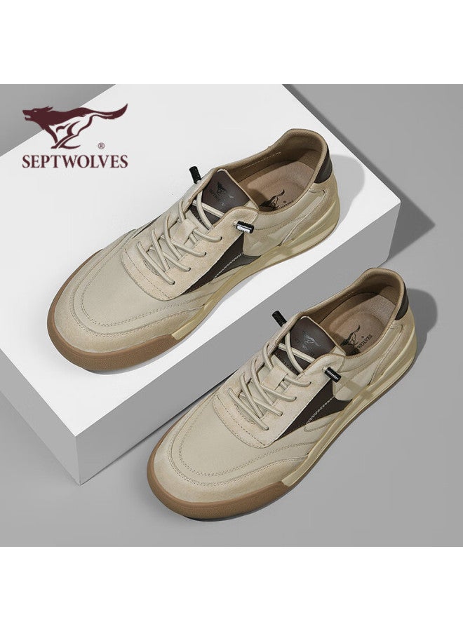 Septwolves Men's Versatile Sneakers, Casual Shoes, Men's Leather Shoes W1343430084, Sand Color, Size 39 - Image 4