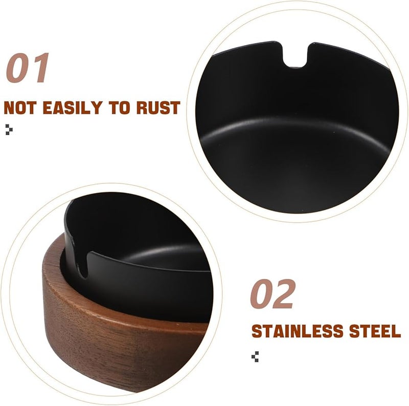 منفضة سجائر من الفولاذ المقاوم للصدأ مع صينية تخزين، حاوية رماد داخلية وخارجية بتصميم دائري - Image 4