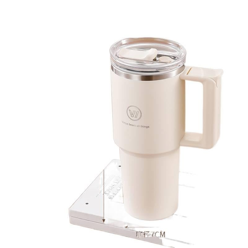800 ml Stainless Steel Coffee Mug Straw Lid with Cup Holder Friendly - Image 1