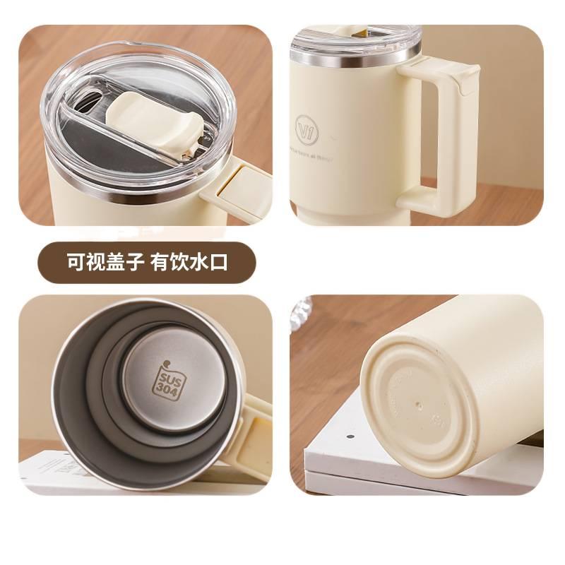 800 ml Stainless Steel Coffee Mug Straw Lid with Cup Holder Friendly - Image 3