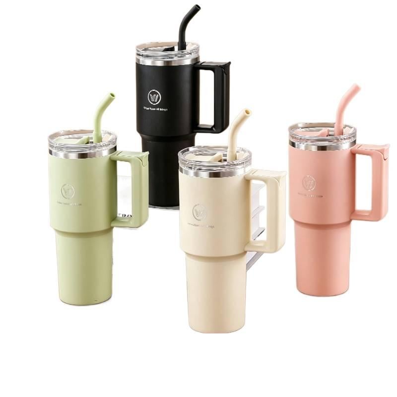800 ml Stainless Steel Coffee Mug Straw Lid with Cup Holder Friendly - Image 2