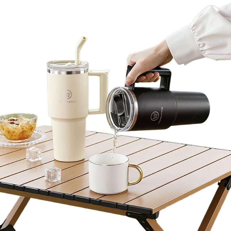 800 ml Stainless Steel Coffee Mug Straw Lid with Cup Holder Friendly - Image 4