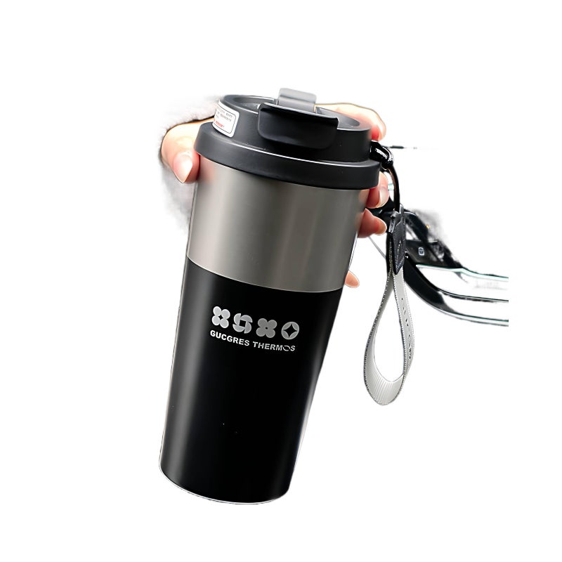 800 ml Stainless Steel Coffee Mug Straw Lid with Cup Holder Friendly - Image 5