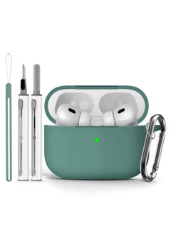 For Apple Headset Airpods Pro Protective Cover With White Cleaning Pen Runway Buckle Same Color Lanyard Bluetooth-Color:Pine Needle Green-Applicable Models:airpods 4