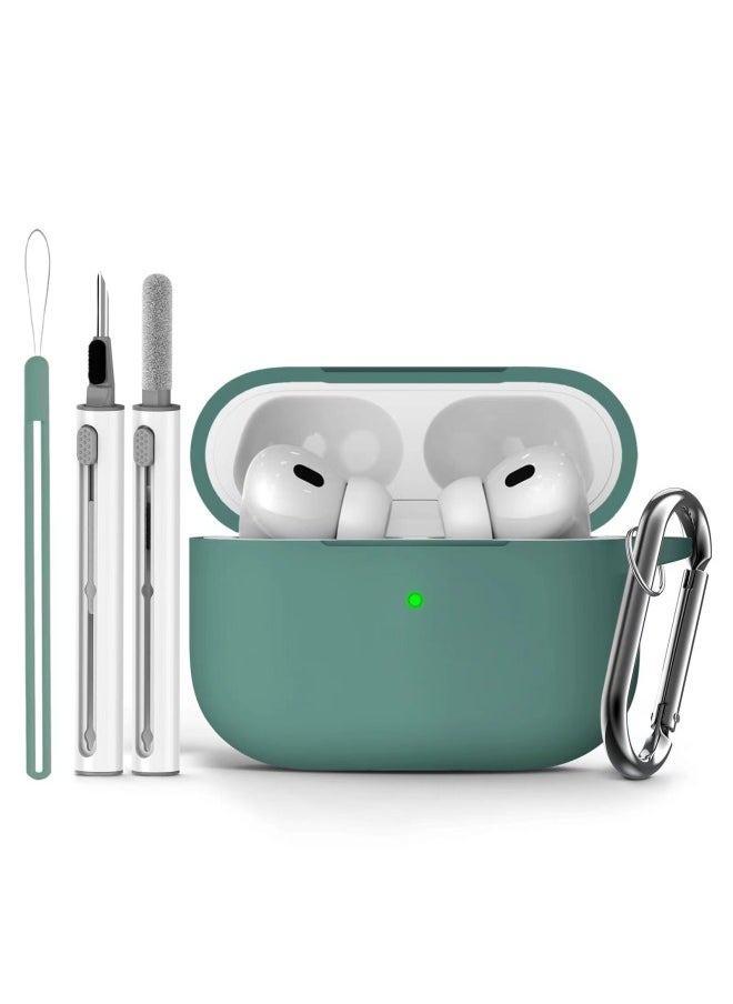 Generic - For Apple Headset Airpods Pro Protective Cover With White Cleaning Pen Runway Buckle Same Color Lanyard Bluetooth-Color:Pine Needle Green-Applicable Models:airpods 4 - Image 1