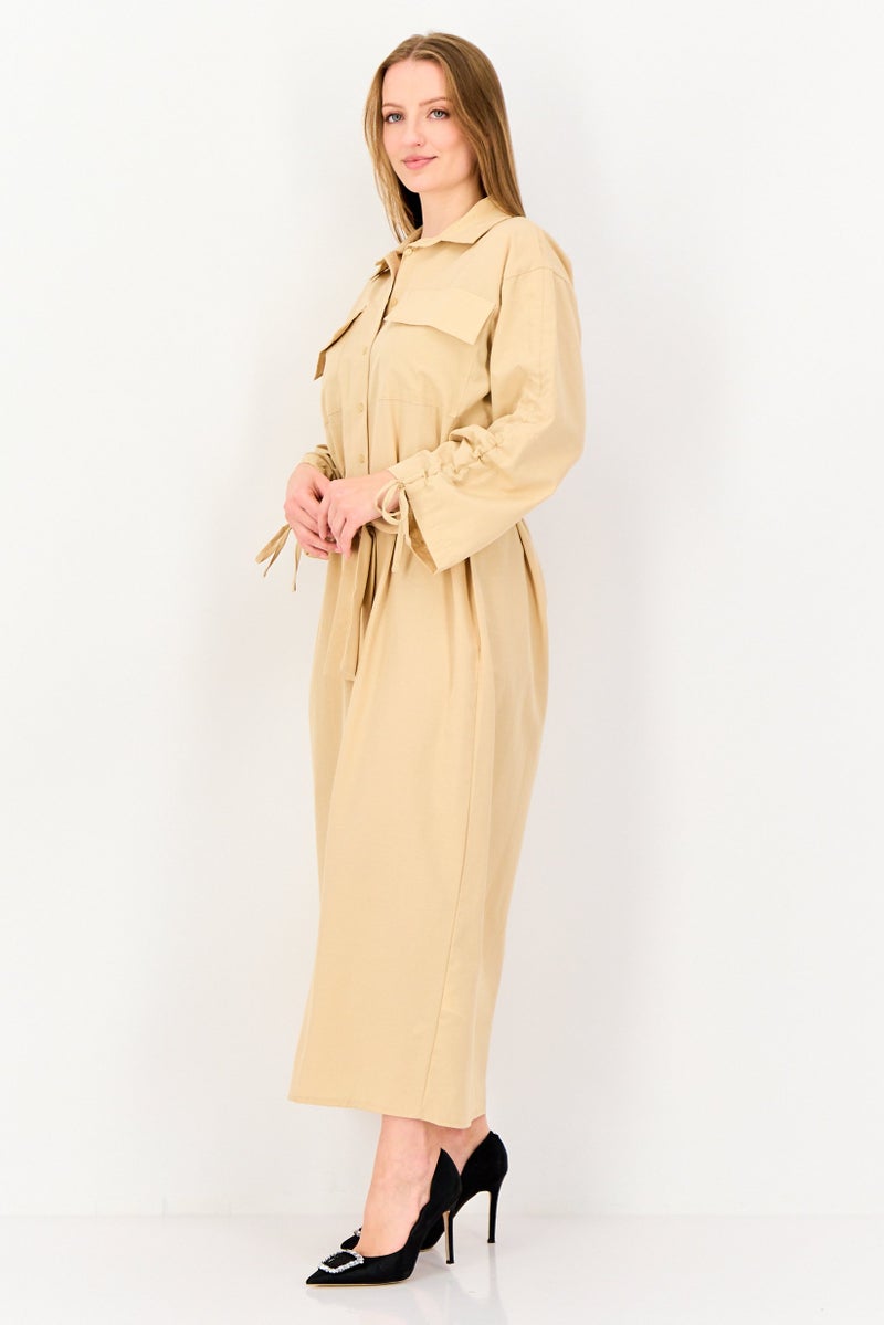 trendyol Women Plain Maxi Belted Dress, Beige - Image 4