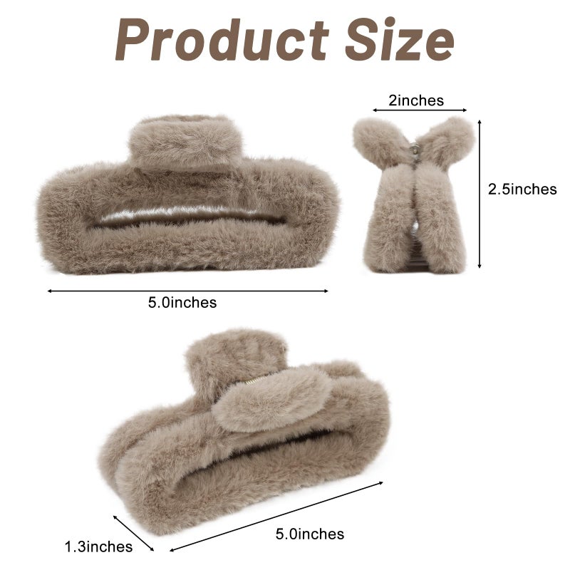 TEBIEKOY Extra Large Plush Claw Clips for Women, 5 Inch Unbreakable Large Fluffy Claw Clips for Thick Hair Neutral Huge Hair Clips Non-slip Hair Claws Tight Strong Hold Hair Claw for Women Girls 4 Packs - Image 2