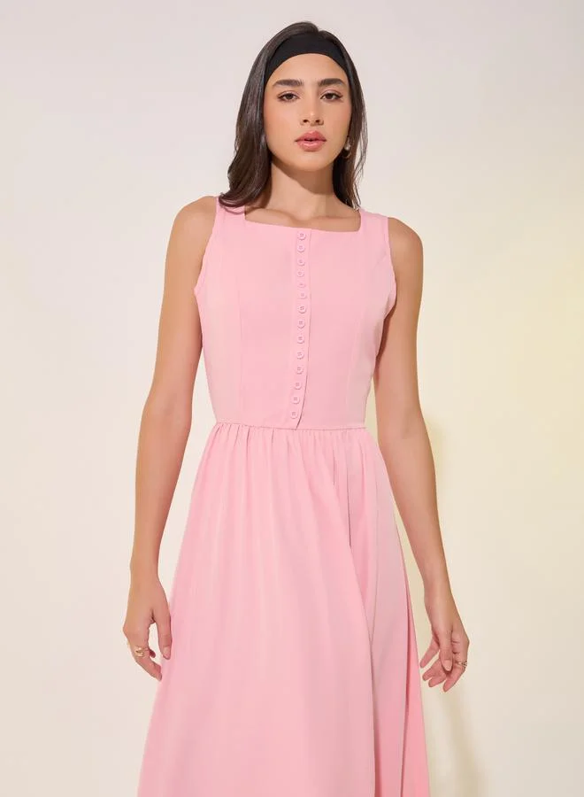 تايك تو Sleeveless Pink Midi Dress