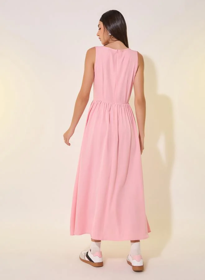 تايك تو Sleeveless Pink Midi Dress