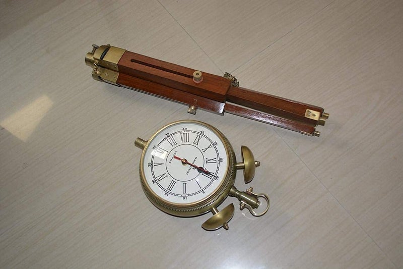 MH Nautical Handmade Brass Wooden Tripod Stand Clock with 2 Two Bell Clock Landon Style Roman Number Diwali Home Office Bed Room Living Room Hall Decor 47 Inch White Brown - Image 3