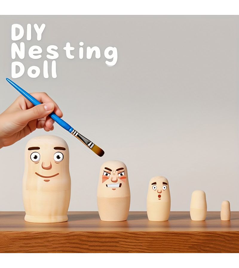 5 Unpainted Nesting Dolls Set DIY Stacking Toys Kids Painting Smooth Blanks Art - Image 2
