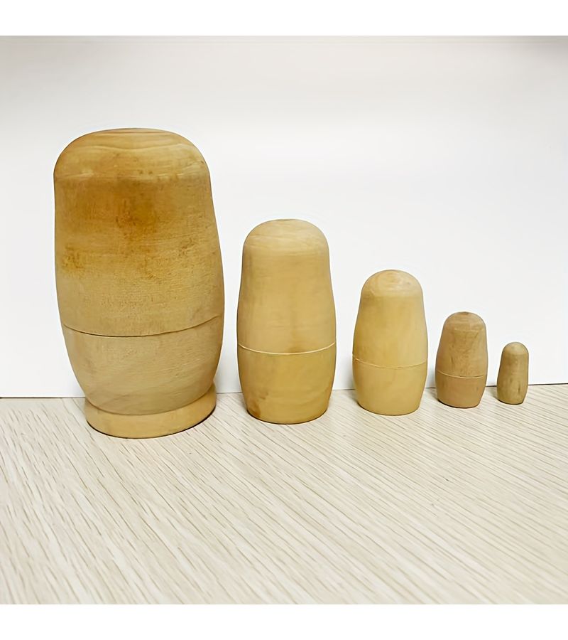 5 Unpainted Nesting Dolls Set DIY Stacking Toys Kids Painting Smooth Blanks Art - Image 3