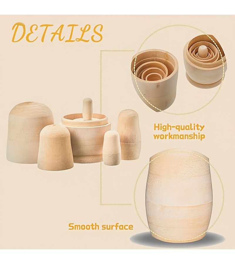 5 Unpainted Nesting Dolls Set DIY Stacking Toys Kids Painting Smooth Blanks Art - Image 5