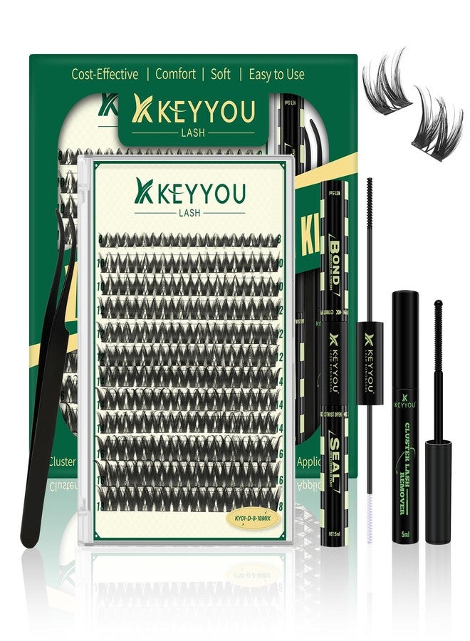 KEYYOULASH Lash Clusters Kit Thick 120pcs 8-18MIX Lash Extension Kit Volume Lash Clusters with Bond and Seal,Remover,Applicators for DIY Eyelash Clusters at Home (KY01 Kit) - Image 1