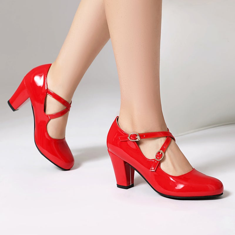 Spring High Heeled 40-46 Plus Size Cross Buckle Professional Shallow Mouth Single Shoes - Image 5