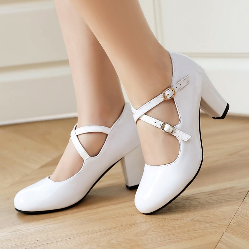 Spring High Heeled 40-46 Plus Size Cross Buckle Professional Shallow Mouth Single Shoes - Image 4