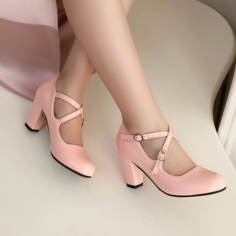 Spring High Heeled 40-46 Plus Size Cross Buckle Professional Shallow Mouth Single Shoes - Image 3